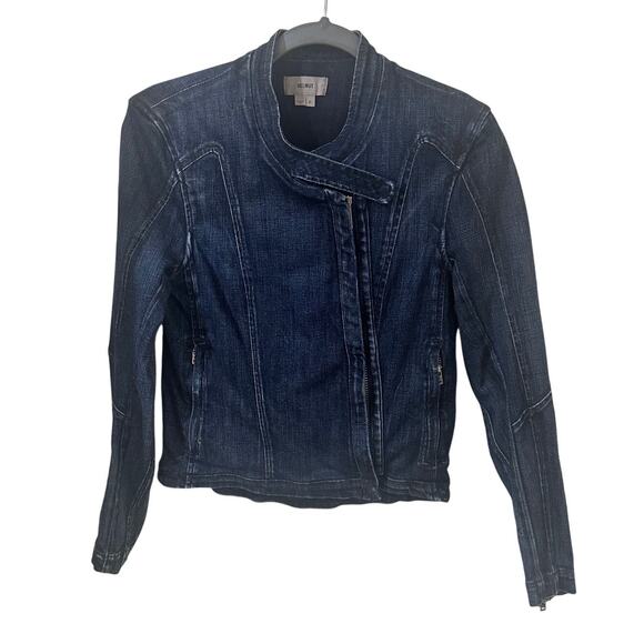Helmut Lang Dark Wash Denim Moto Jacket With Pockets, size (S) P - Picture 1 of 11